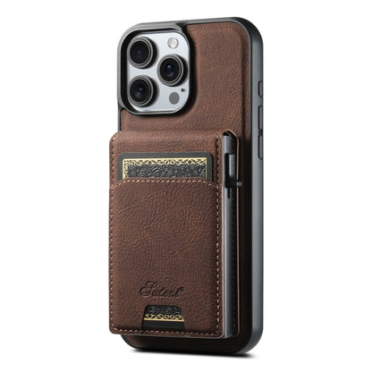 For iPhone 15 Pro Suteni H19 Litchi Grain 2-in-1 MagSafe Removable Card Box Back Phone Case(Brown) by Suteni