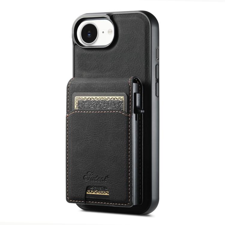 For iPhone 16e Suteni H19 Litchi Grain 2-in-1 MagSafe Removable Card Box Back Phone Case(Black) by Suteni