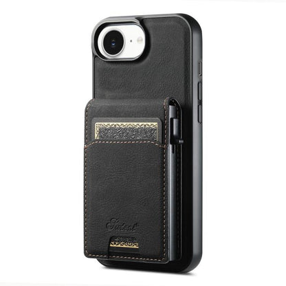 For iPhone 16e Suteni H19 Litchi Grain 2-in-1 MagSafe Removable Card Box Back Phone Case(Black) by Suteni