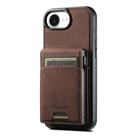 For iPhone 16e Suteni H19 Litchi Grain 2-in-1 MagSafe Removable Card Box Back Phone Case(Brown) by Suteni