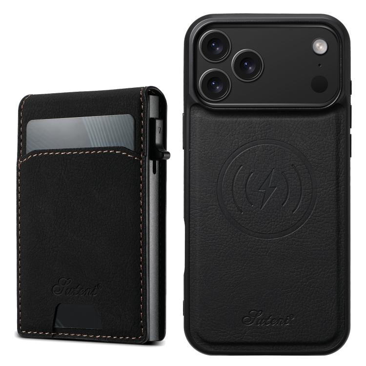 For iPhone 17 Pro Max Suteni H19 Litchi Grain 2-in-1 MagSafe Removable Card Box Back Phone Case(Black) by Suteni