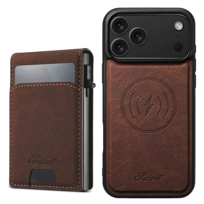 For iPhone 17 Pro Max Suteni H19 Litchi Grain 2-in-1 MagSafe Removable Card Box Back Phone Case(Brown) by Suteni