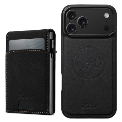 For iPhone 17 Pro Suteni H19 Litchi Grain 2-in-1 MagSafe Removable Card Box Back Phone Case(Black) by Suteni
