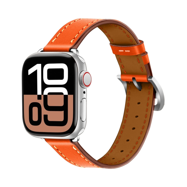 For Apple Watch 46mm / 49mm / 45mm / 44mm Classic Connector Buckle Slim Cow Real Leather Watch Band(Orange) by bashfashion