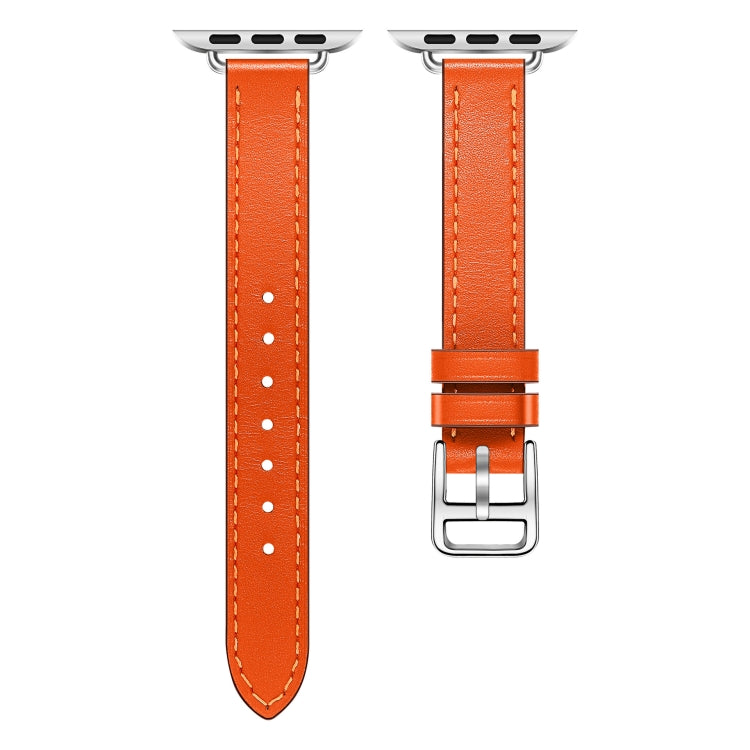 For Apple Watch 46mm / 49mm / 45mm / 44mm Classic Connector Buckle Slim Cow Real Leather Watch Band(Orange) by bashfashion