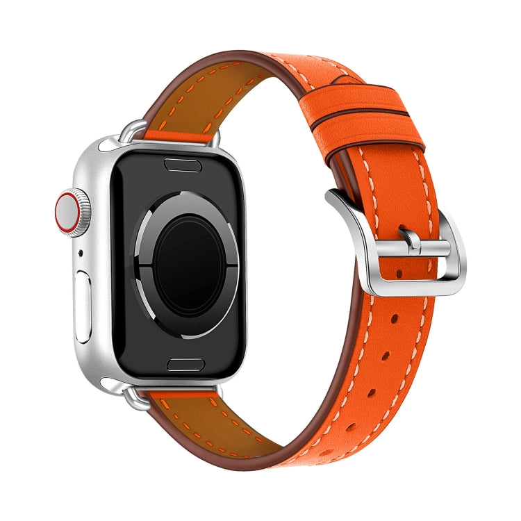 For Apple Watch 46mm / 49mm / 45mm / 44mm Classic Connector Buckle Slim Cow Real Leather Watch Band(Orange) by bashfashion