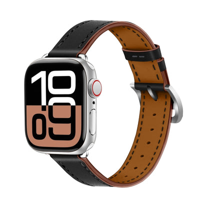 For Apple Watch 46mm / 49mm / 45mm / 44mm Classic Connector Buckle Slim Cow Real Leather Watch Band(Black) by bashfashion