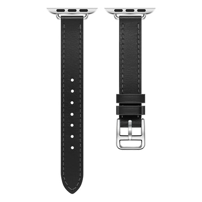For Apple Watch 46mm / 49mm / 45mm / 44mm Classic Connector Buckle Slim Cow Real Leather Watch Band(Black) by bashfashion