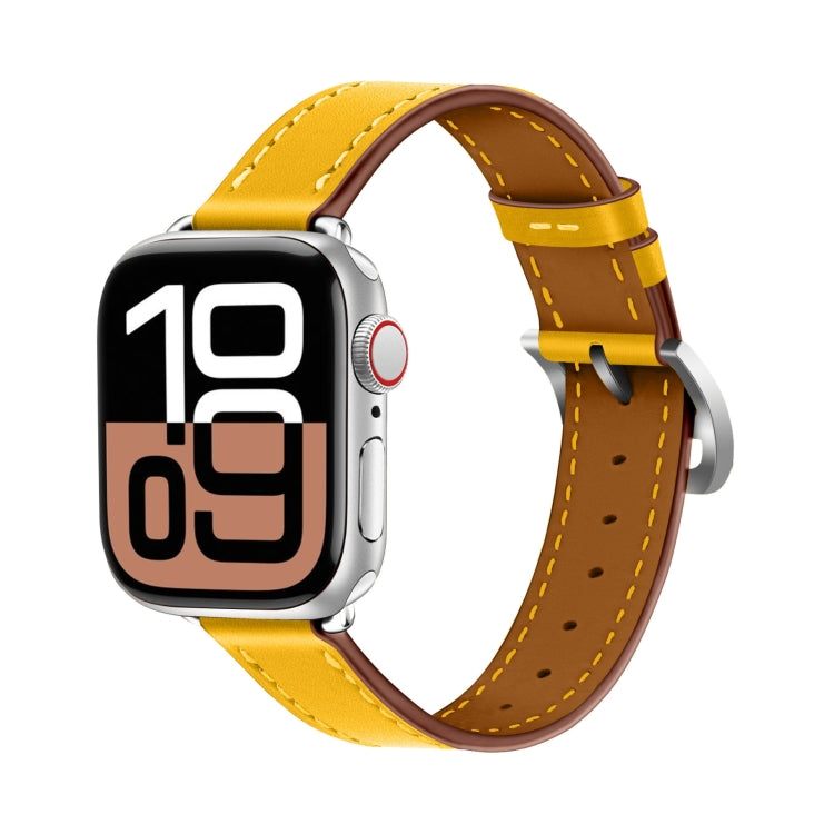 For Apple Watch 46mm / 49mm / 45mm / 44mm Classic Connector Buckle Slim Cow Real Leather Watch Band(Yellow) by bashfashion