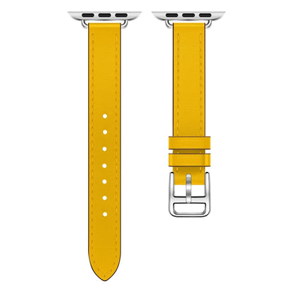For Apple Watch 46mm / 49mm / 45mm / 44mm Classic Connector Buckle Slim Cow Real Leather Watch Band(Yellow) by bashfashion