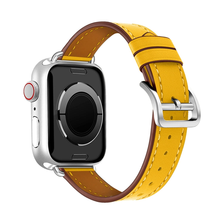 For Apple Watch 46mm / 49mm / 45mm / 44mm Classic Connector Buckle Slim Cow Real Leather Watch Band(Yellow) by bashfashion