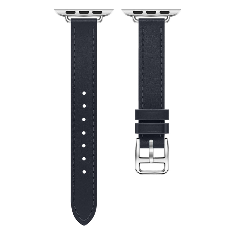 For Apple Watch 46mm / 49mm / 45mm / 44mm Classic Connector Buckle Slim Cow Real Leather Watch Band(Dark Blue) by bashfashion