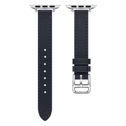 For Apple Watch 46mm / 49mm / 45mm / 44mm Classic Connector Buckle Slim Cow Real Leather Watch Band(Dark Blue) by bashfashion