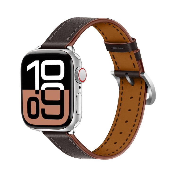 For Apple Watch 46mm / 49mm / 45mm / 44mm Classic Connector Buckle Slim Cow Real Leather Watch Band(Dark Brown) by bashfashion