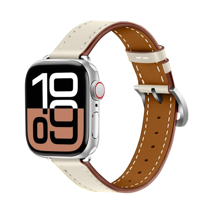 For Apple Watch 46mm / 49mm / 45mm / 44mm Classic Connector Buckle Slim Cow Real Leather Watch Band(Apricot) by bashfashion