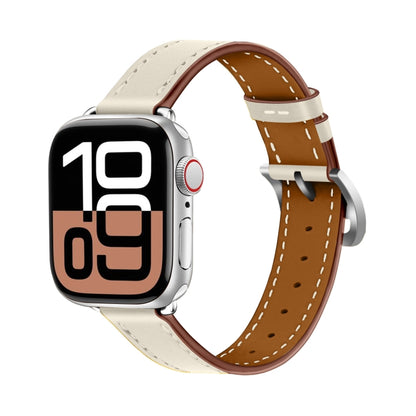 For Apple Watch 46mm / 49mm / 45mm / 44mm Classic Connector Buckle Slim Cow Real Leather Watch Band(Apricot) by bashfashion