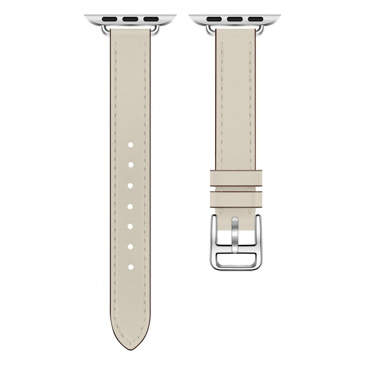 For Apple Watch 46mm / 49mm / 45mm / 44mm Classic Connector Buckle Slim Cow Real Leather Watch Band(Apricot) by bashfashion
