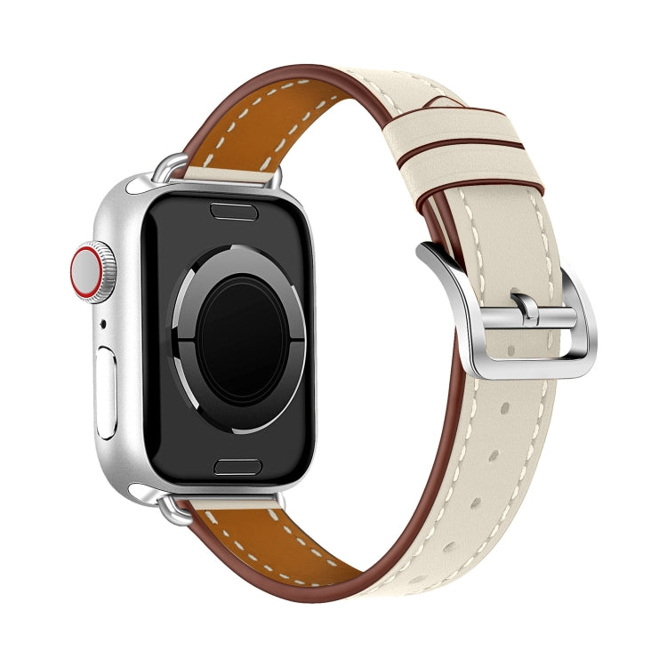 For Apple Watch 46mm / 49mm / 45mm / 44mm Classic Connector Buckle Slim Cow Real Leather Watch Band(Apricot) by bashfashion