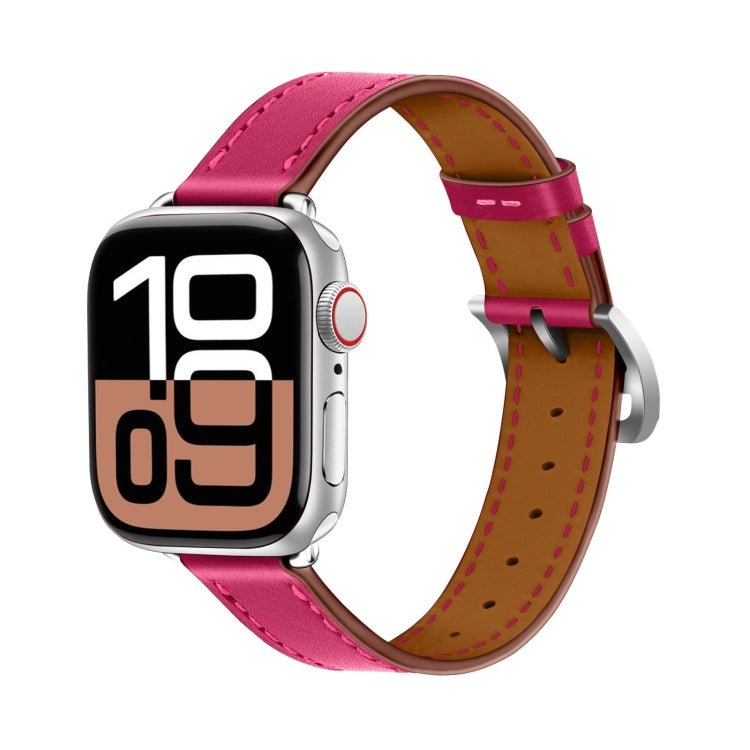 For Apple Watch 42mm / 41mm / 40mm / 38mm Classic Connector Buckle Slim Cow Real Leather Watch Band(Rose Red) by bashfashion