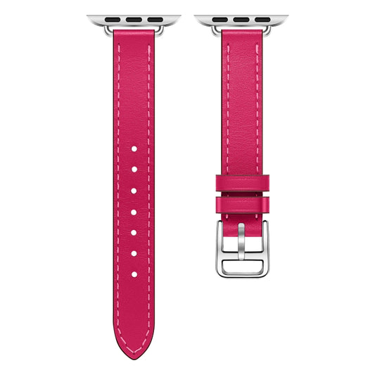 For Apple Watch 42mm / 41mm / 40mm / 38mm Classic Connector Buckle Slim Cow Real Leather Watch Band(Rose Red) by bashfashion