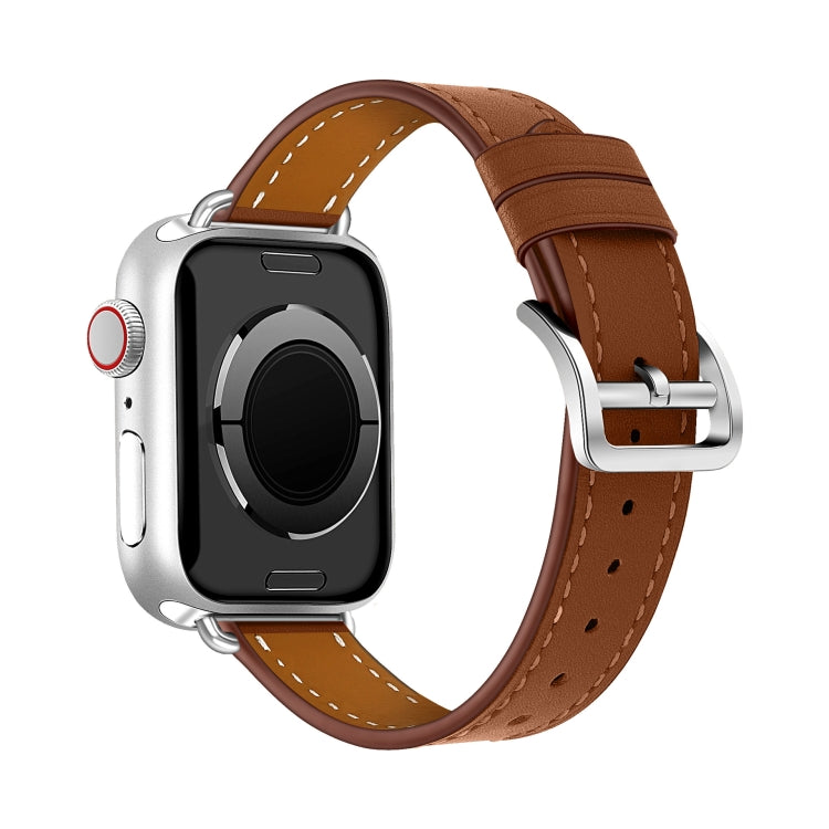 For Apple Watch 42mm / 41mm / 40mm / 38mm Classic Connector Buckle Slim Cow Real Leather Watch Band(Light Brown) by bashfashion