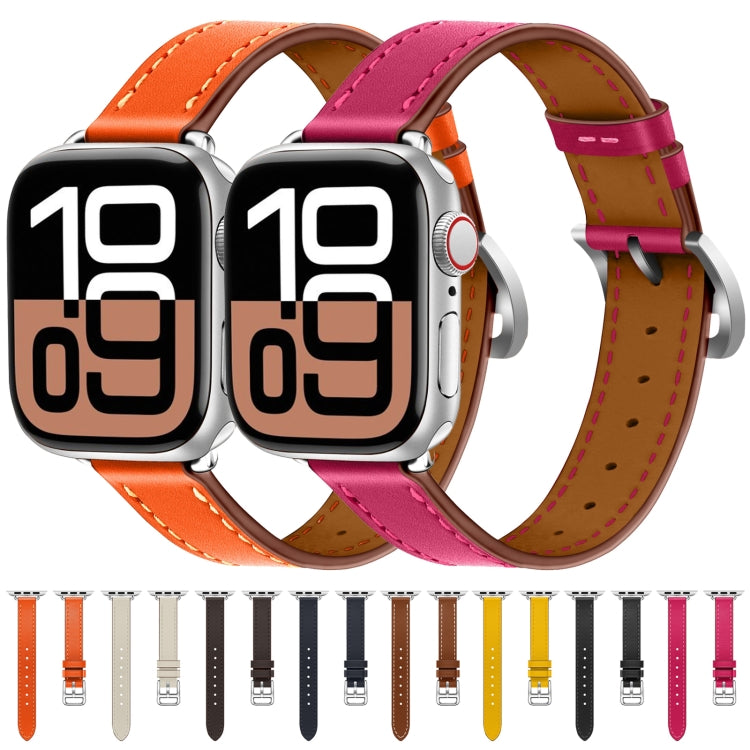 For Apple Watch 46mm / 49mm / 45mm / 44mm Classic Connector Buckle Slim Cow Real Leather Watch Band(Yellow) by bashfashion