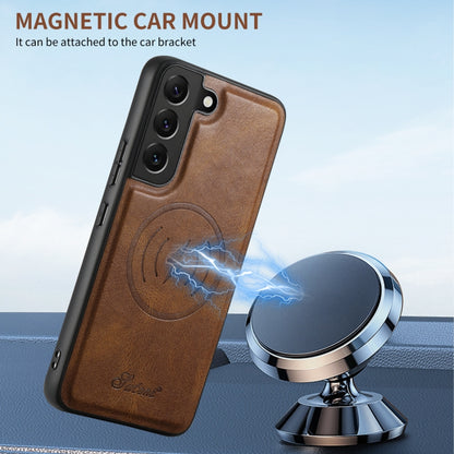 For Samsung Galaxy S24+ 5G Suteni H19 Oil Wax 2-in-1 MagSafe Removable Card Box Back Phone Case(Brown) by Suteni