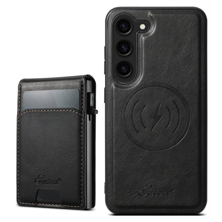 For Samsung Galaxy S23+ 5G Suteni H19 Oil Wax 2-in-1 MagSafe Removable Card Box Back Phone Case(Black) by Suteni