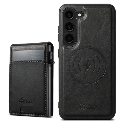 For Samsung Galaxy S23+ 5G Suteni H19 Oil Wax 2-in-1 MagSafe Removable Card Box Back Phone Case(Black) by Suteni