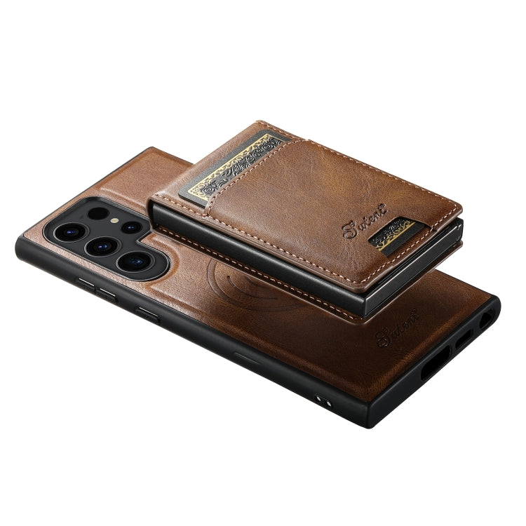 For Samsung Galaxy S23 5G Suteni H19 Oil Wax 2-in-1 MagSafe Removable Card Box Back Phone Case(Brown) by Suteni