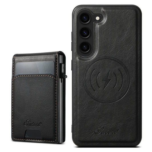 For Samsung Galaxy S22+ 5G Suteni H19 Oil Wax 2-in-1 MagSafe Removable Card Box Back Phone Case(Black) by Suteni