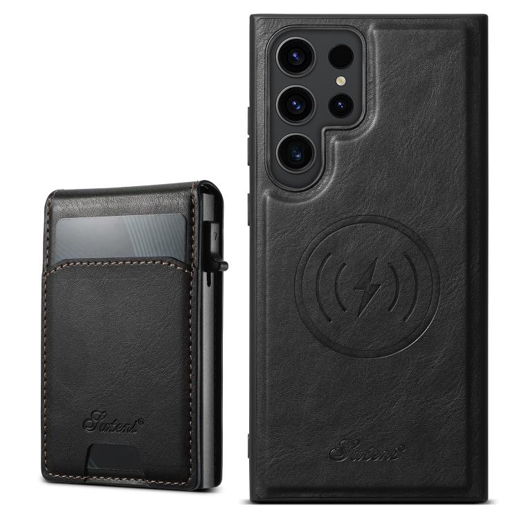 For Samsung Galaxy S25 Ultra 5G Suteni H19 Oil Wax 2-in-1 MagSafe Removable Card Box Back Phone Case(Black) by Suteni