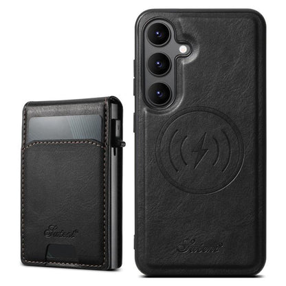 For Samsung Galaxy S25 5G Suteni H19 Oil Wax 2-in-1 MagSafe Removable Card Box Back Phone Case(Black) by Suteni