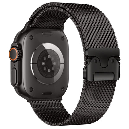 For Apple Watch 42mm / 41mm / 40mm / 38mm Umbrella Buckle Think Milanese Plate Stainless Steel Paracord Buckle Watch Band(Black) by bashfashion
