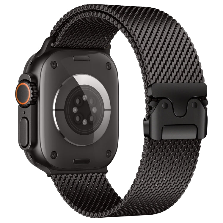 For Apple Watch 46mm / 49mm / 45mm / 44mm Umbrella Buckle Think Milanese Plate Stainless Steel Paracord Buckle Watch Band(Black) by bashfashion