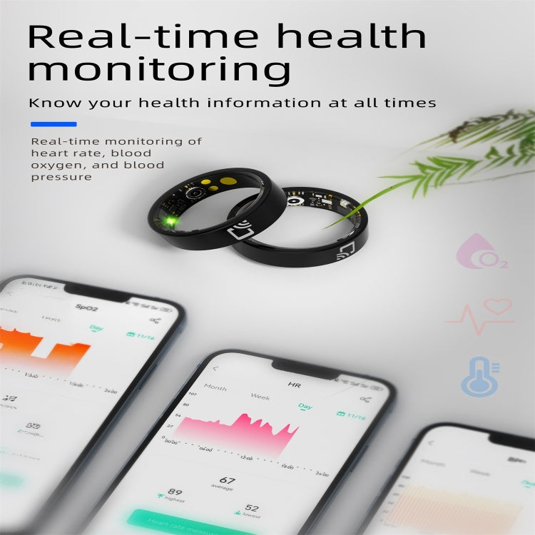 R20 SIZE 13 Smart Ring, Support Heart Rate / Blood Oxygen / Sleep Monitoring / Multiple Sports Modes(Black) by bashfashion