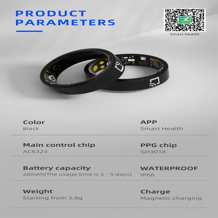 R20 SIZE 14 Smart Ring, Support Heart Rate / Blood Oxygen / Sleep Monitoring / Multiple Sports Modes(Black) by bashfashion