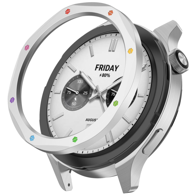 For Xiaomi Watch S4 Tempered Glass Film Hybrid Stainless Steel Watch Protective Ring(Silver Rainbow) by bashfashion