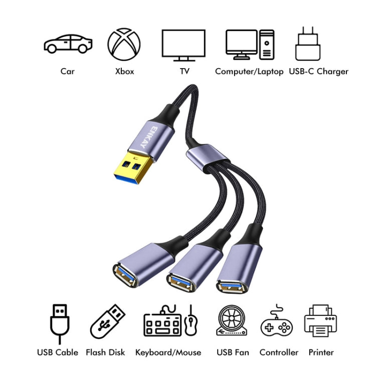 ENKAY ENK-CB172 USB 2.0 to 3 USB 2.0 OTG Splitter Y Cable Extension Cord, Length:1.2m by ENKAY