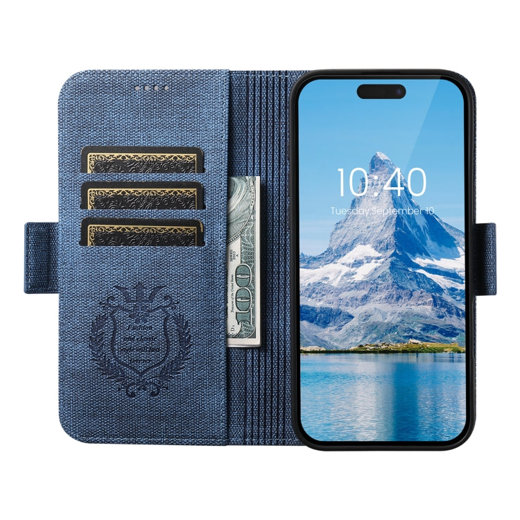 For iPhone 16 Pro Max Suteni J07 Multi-functional Horizontal MagSafe Denim Leather Phone Case(Blue) by Suteni