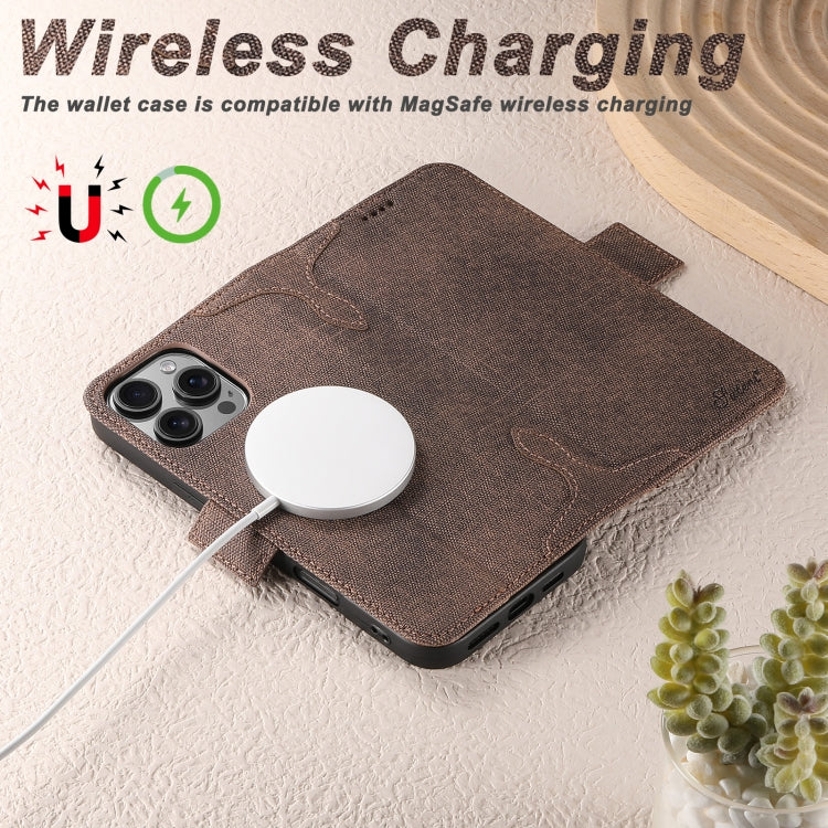 For iPhone 15 Pro Max Suteni J07 Multi-functional Horizontal MagSafe Denim Leather Phone Case(Brown) by Suteni