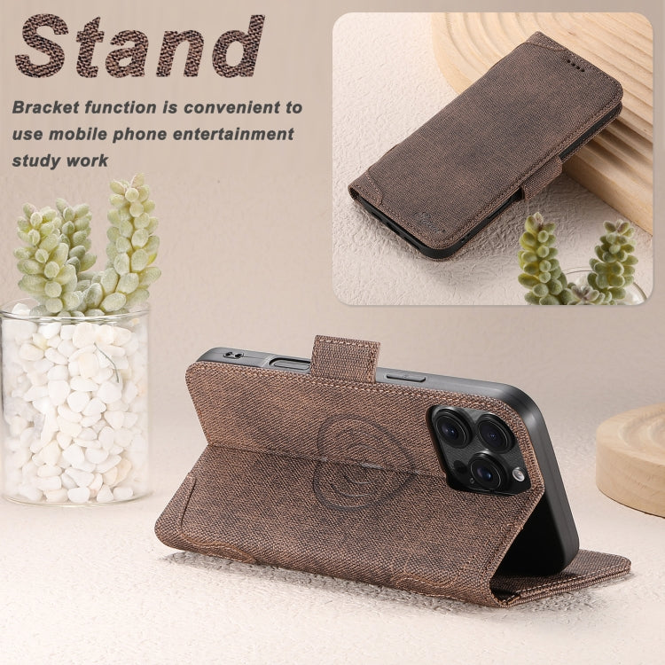 For iPhone 15 Pro Max Suteni J07 Multi-functional Horizontal MagSafe Denim Leather Phone Case(Brown) by Suteni