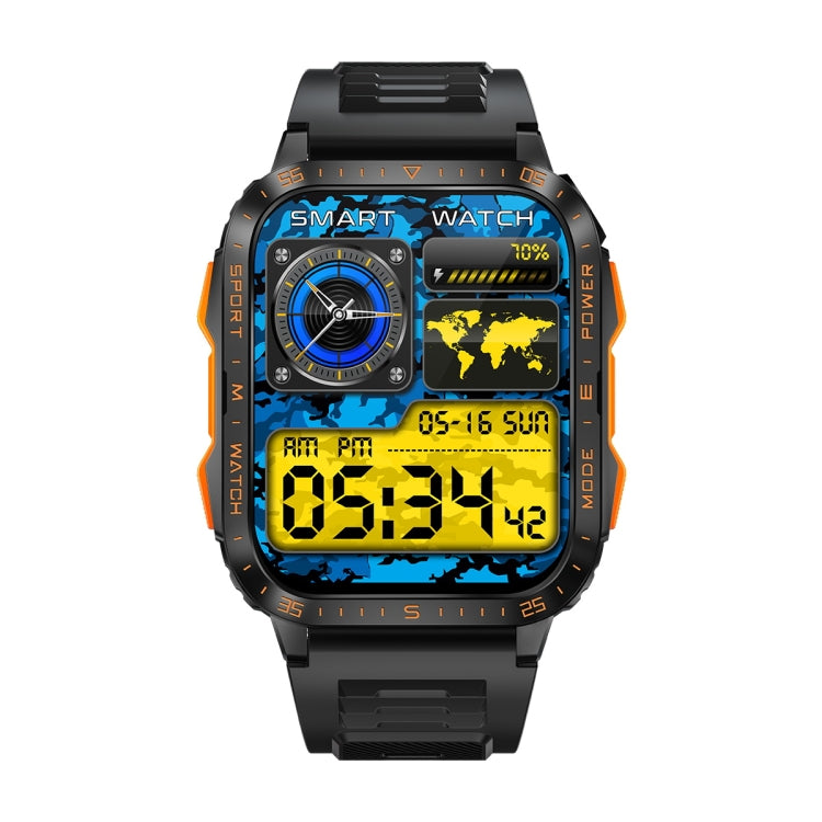 KT79 1.96 inch Color Screen Smart Watch, Support Bluetooth Call / Health Monitoring(Black Orange) by bashfashion