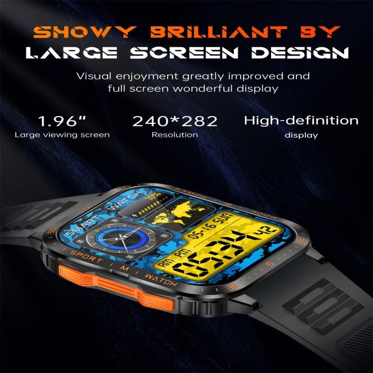KT79 1.96 inch Color Screen Smart Watch, Support Bluetooth Call / Health Monitoring(Black Orange) by bashfashion