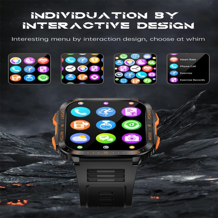 KT79 1.96 inch Color Screen Smart Watch, Support Bluetooth Call / Health Monitoring(Black Orange) by bashfashion
