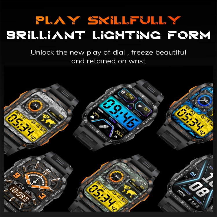 KT79 1.96 inch Color Screen Smart Watch, Support Bluetooth Call / Health Monitoring(Black Orange) by bashfashion