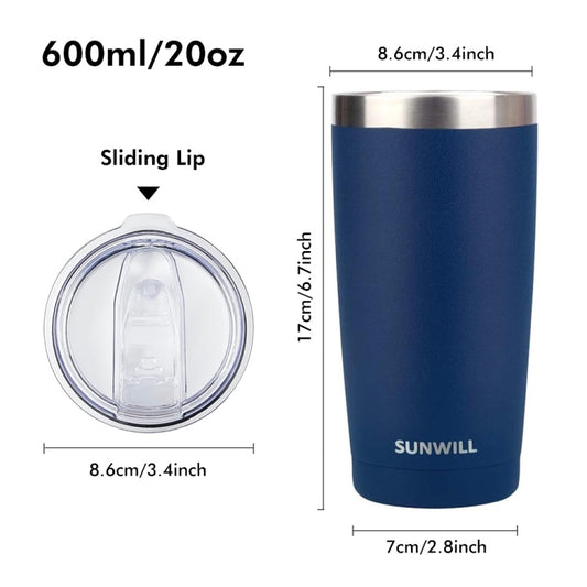 JUNSUNMAY 600ml 304 Stainless Steel Vacuum Insulated Coffee Travel Mug Double Wall Thermal Cup(Steel Color) by JUNSUNMAY
