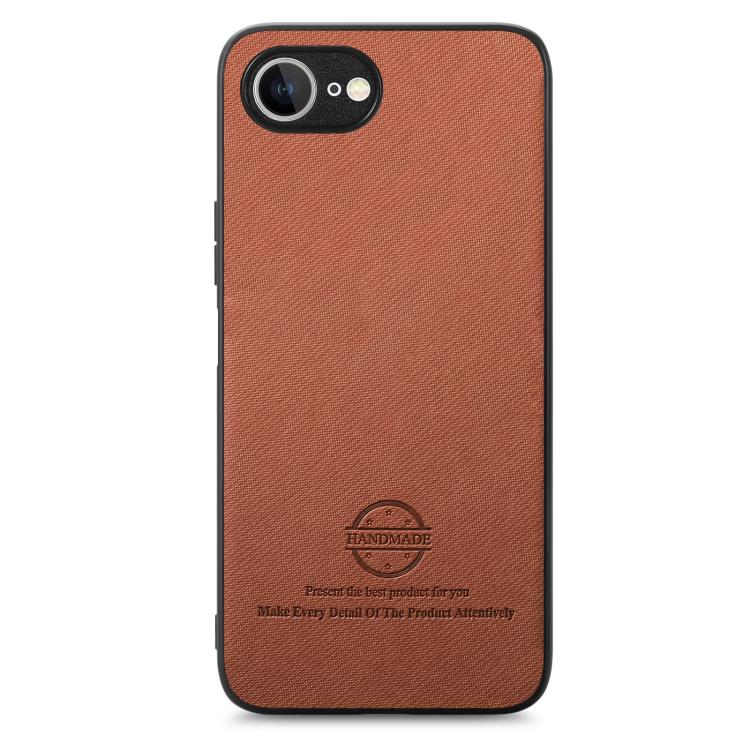 For iPhone 16e Twill Fabric Leather Skin Back Phone Case(Brown) by bashfashion