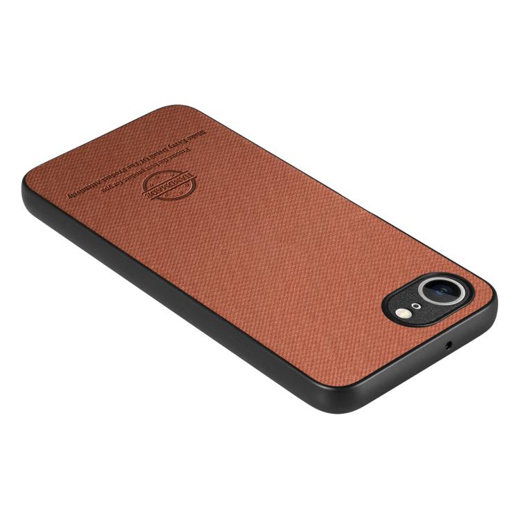 For iPhone 16e Twill Fabric Leather Skin Back Phone Case(Brown) by bashfashion