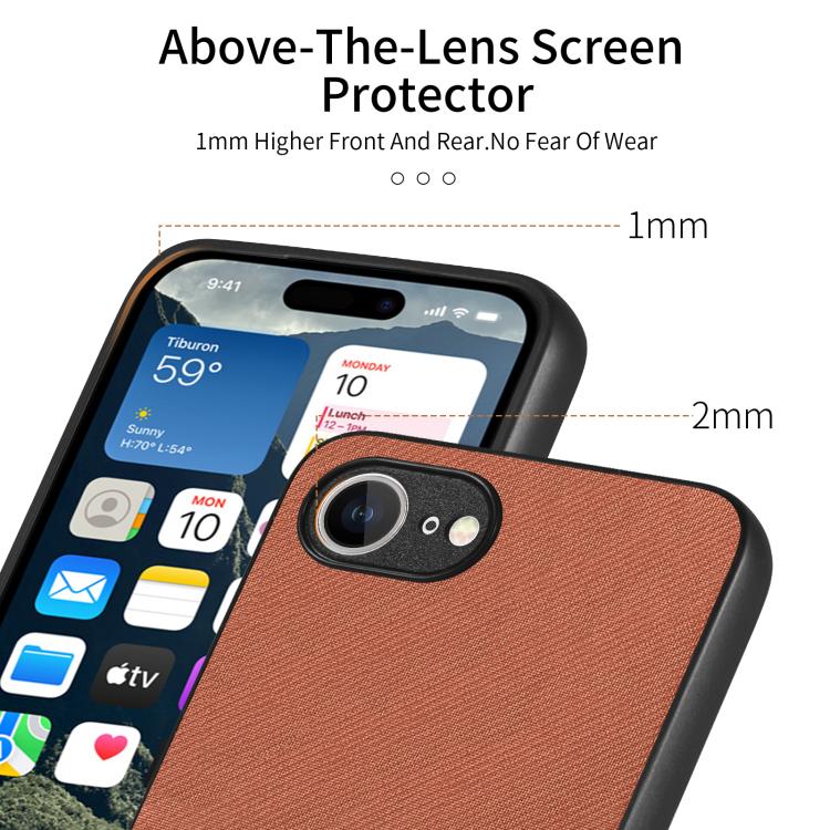 For iPhone 16e Twill Fabric Leather Skin Back Phone Case(Brown) by bashfashion